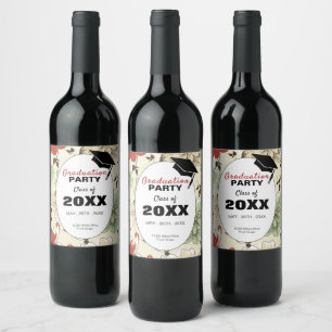 Chic Floral Cap, Graduation Party Wine Label