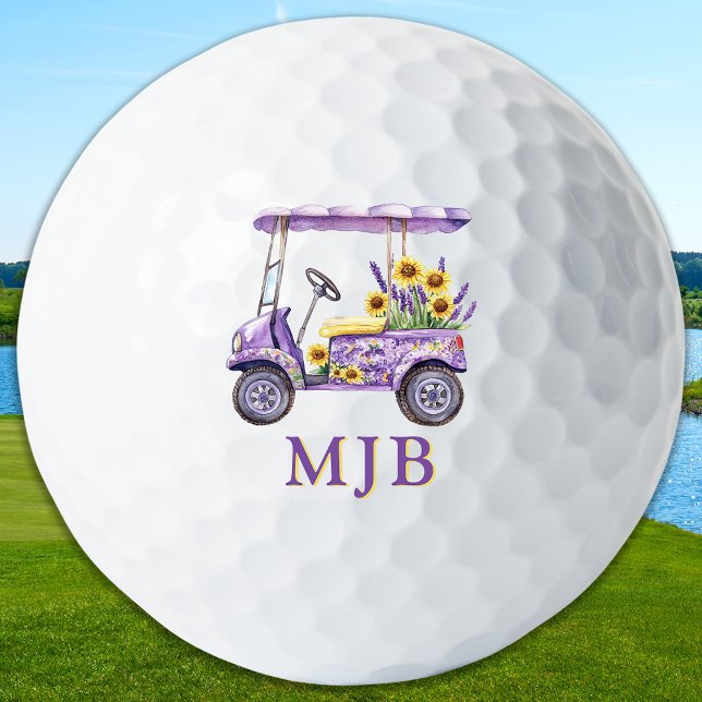Chic Floral Cart Personalized 3 Initial Monogram Golf Balls (Creator Uploaded)