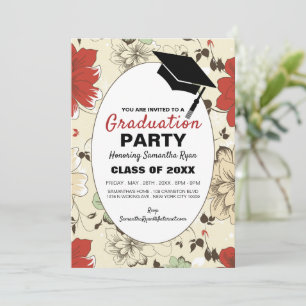 Chic Floral Casquette, Graduation Party Invitation