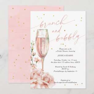 Chic floral champagne flutes brunch and bubbly invitation