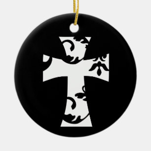 CHIC FLORAL CROSS DESIGN    CERAMIC ORNAMENT