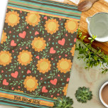 Chic Floral Custom Name or Quote Fun Pretty  Kitchen Towel<br><div class="desc">Chic Floral Hearts Brown and Yellow Whimsical kitchen towel. These colourful personalized towels are perfect to add some life to your kitchen. Pair it with a bottle of wine and it makes a great gift for friends, family, coworkers, neighbours, grandma, mom, etc. For more gift ideas, be sure to check...</div>