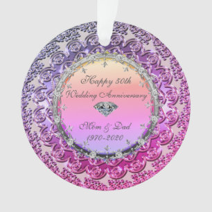 Chic Floral Diamond 50th Wedding Anniversary Ornament