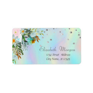 Chic Floral Dots Holographic Iridescent Label