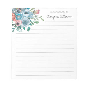 Chic Floral Dusty Blue Peach Coral Pink Botanical Notepad