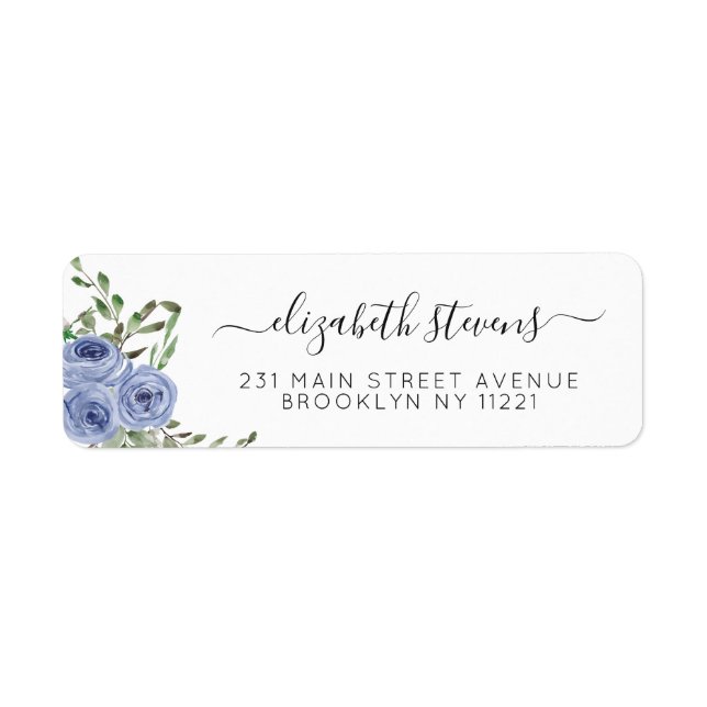 Chic Floral Dusty Blue Watercolor Rose Script (Front)