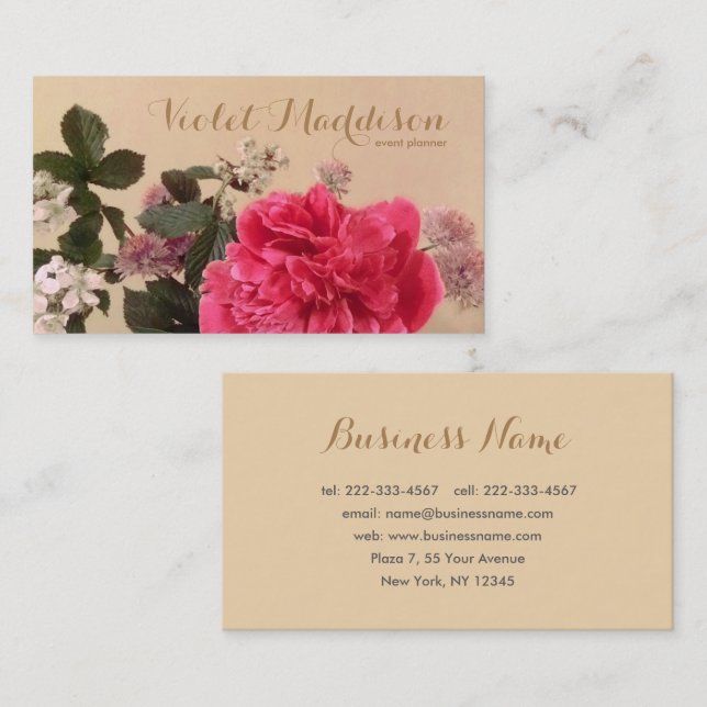 Chic Floral Event Planner Business Card (Front/Back)