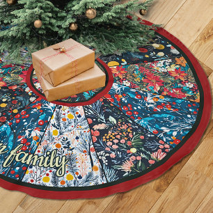 Chic Floral Faux Patchwork Christmas Tree custom Brushed Polyester Tree Skirt