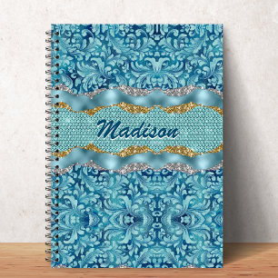 Chic floral glittery gold Turquoise teal monogram Notebook