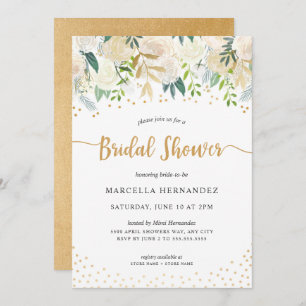 Chic Floral Gold Bridal Shower Invitation