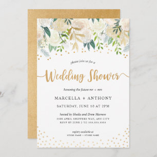 Chic Floral Gold Couples Wedding Shower Invitation