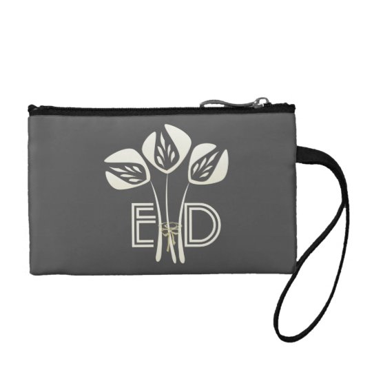 Chic Floral Grey Cream Add Initials Coin Purse