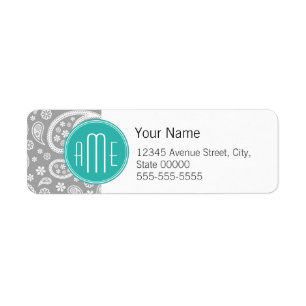 Chic Floral Grey Paisley Pattern & Blue Monogram