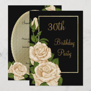 Chic Floral Ivory Roses 30th Birthday Invitation