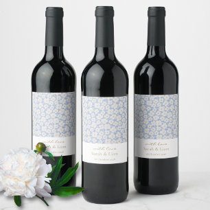 Chic Floral Love Blue Floral Gift Favour Wine Labe Label