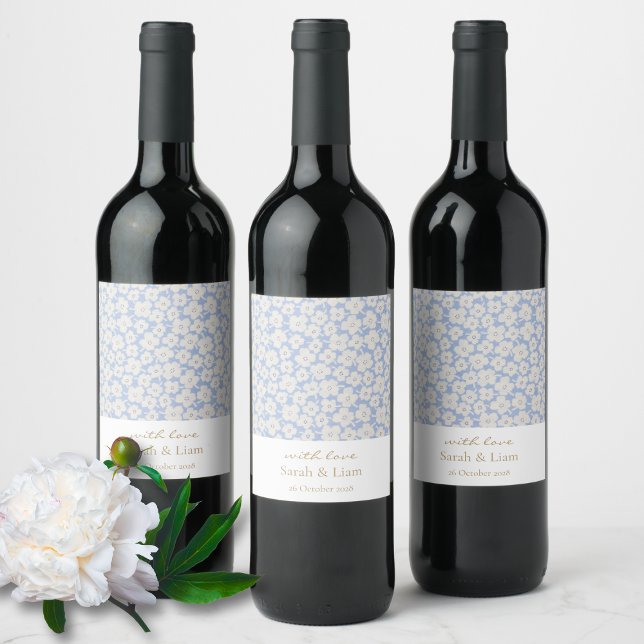 Chic Floral Love Blue Floral Gift Favour Wine Labe Label (Creator Uploaded)