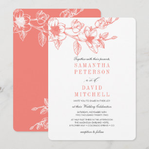 Chic Floral Magnolia Branch   Coral   Wedding Invitation