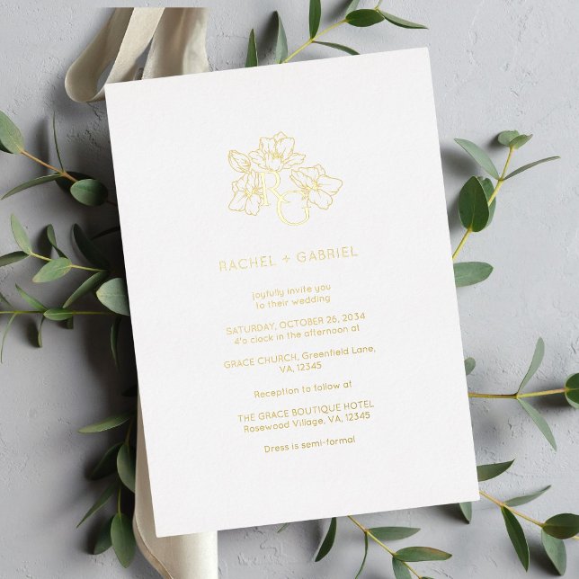 Chic Floral Monogram Foil Wedding Invitation (Creator Uploaded)