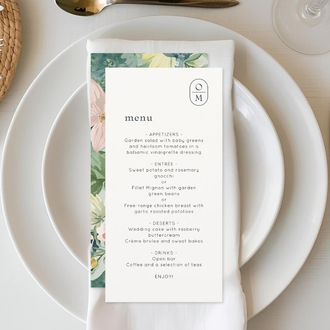 Chic Floral Monogram Wedding Flat Card (Creator Uploaded)