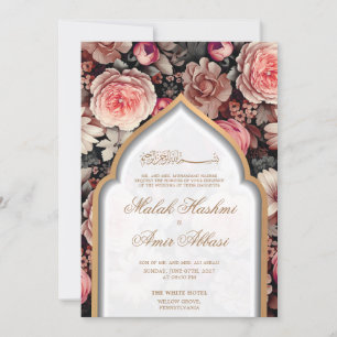 Chic Floral & Mosque Islamic Muslim Wedding  Invitation