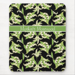 Chic Floral Mousepad: Lilies of the Valley, Black Mouse Pad
