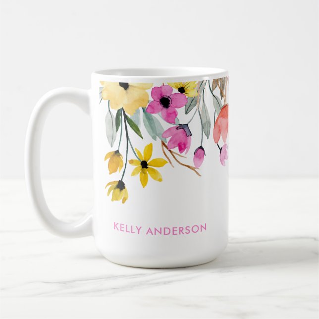 Chic Floral Pattern Botanical Trendy Coffee Mug (Left)