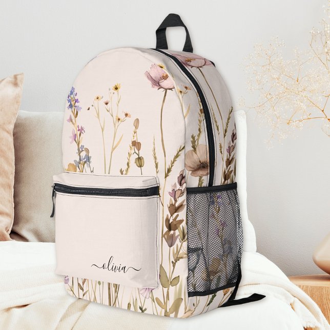 Chic Floral Pattern Custom Script Name Wildflower Printed Backpack (Creator Uploaded)