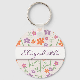 Chic Floral Pattern Design Monogram Keychain