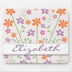 Chic Floral Pattern Design Monogram Mouse Pad