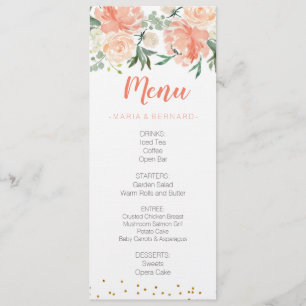 Chic Floral Peach Gold Menu Card