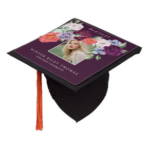 Chic Floral Peonies Rose Blossoms Graduation Photo Cap Topper