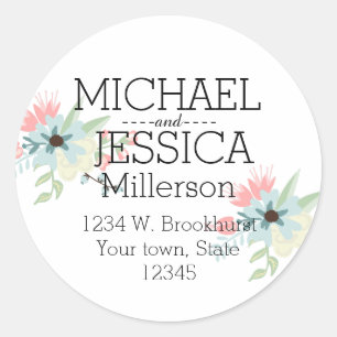 Chic Floral Personalized address Classic Round Sticker