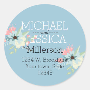 Chic Floral Personalized address Classic Round Sticker
