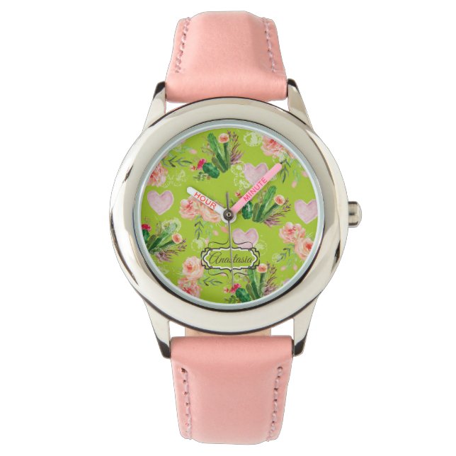 Chic Floral Personalized Cactus Watch (Front)