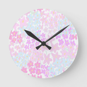 Chic Floral Pink and Teal Pattern  Round Clock
