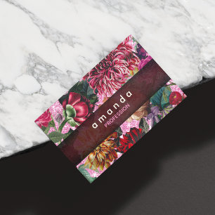 Chic floral pink Burgundy purple glitter monogram Magnetic Business Card