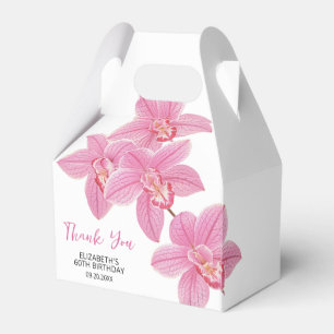 Chic Floral Pink Orchid Birthday Thank You Favor Box