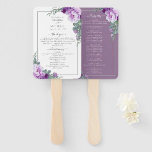 Chic Floral Purple & Grey Wedding Program Hand Fan