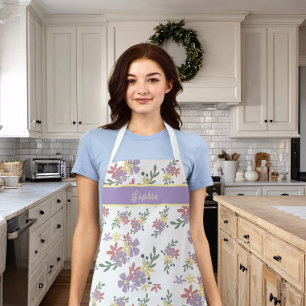 Chic Floral Purple Pattern Baking Apron