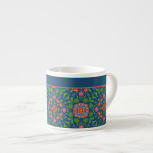 Chic Floral Rangoli Deep Blue Espresso Match Cup