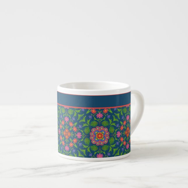 Chic Floral Rangoli Deep Blue Espresso Match Cup (Front Right)