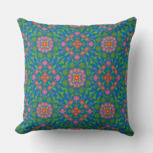 Chic Floral Rangoli, Deep Blue Pillow or Cushion