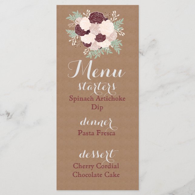 Chic Floral Reception Menu- Dark Wine Accent Menu (Front)