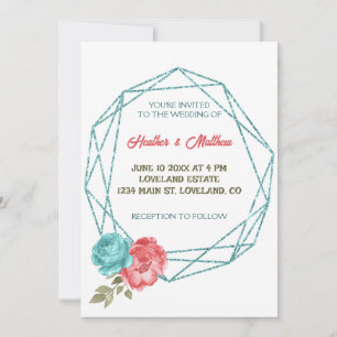 Chic Floral Romantic Blue Frame Wedding Invitation