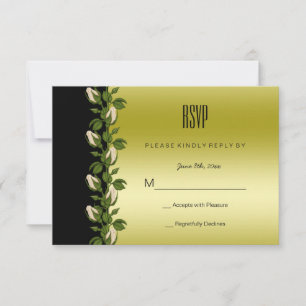 Chic Floral Romantic Gold & Black RSVP Card