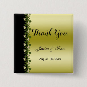 Chic Floral Romantic Gold & Black Thank You 2 Inch Square Button