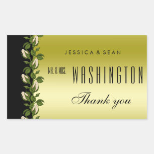 Chic Floral Romantic Gold & Black Thank You Sticker