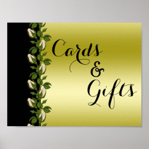 Chic Floral Romantic Gold & Black Wedding Poster