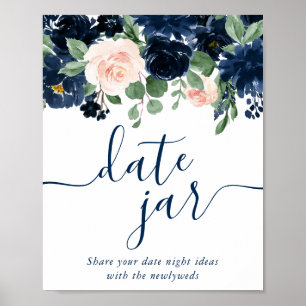 Chic Floral   Romantic Navy Blue Blush Date Jar Poster