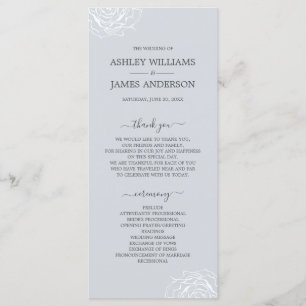 Chic Floral Rose Ice Blue Simple Minimal Wedding Program
